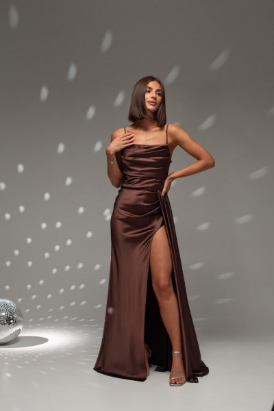 вечірня сукня 0-829 chocolate | Елана вечірня сукня 0-829 chocolate